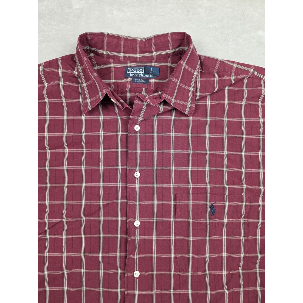 Vintage Polo Ralph Lauren Button Up Shirt Mens 2XLT Maroon Plaid Long Sleeve